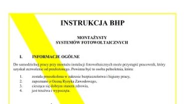 Instrukcja BHP dla montażysty systemów fotowoltaicznych. Wzór