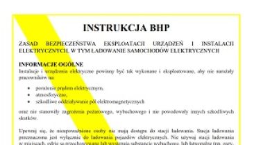 Zasady BHP eksploatacji urządzeń i instalacji elektrycznych, w tym stacji ładowania samochodów elektrycznych. Wzór i instrukcja 